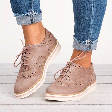 Lace Up Perforated Oxfords Shoes Plus 