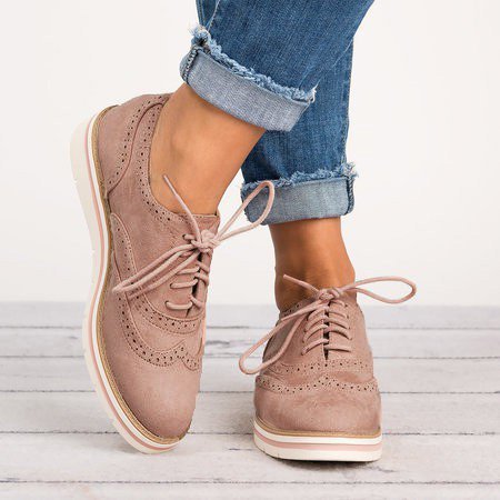 Roselinlin Women's Lace Up Perforated Oxfords Shoes Casual Shoes