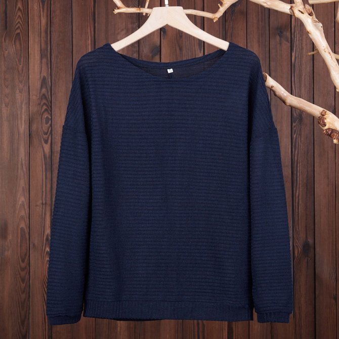 Casual Bateau/boat Neck Cotton Sweater