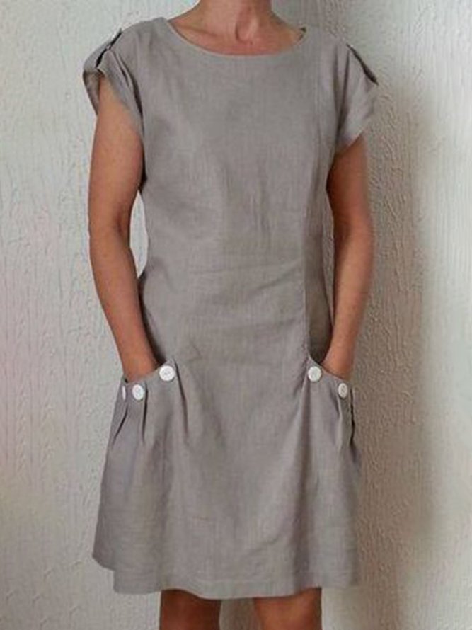 Women Round Neck Short Sleeve Zipper Casual Dresses Dresses
