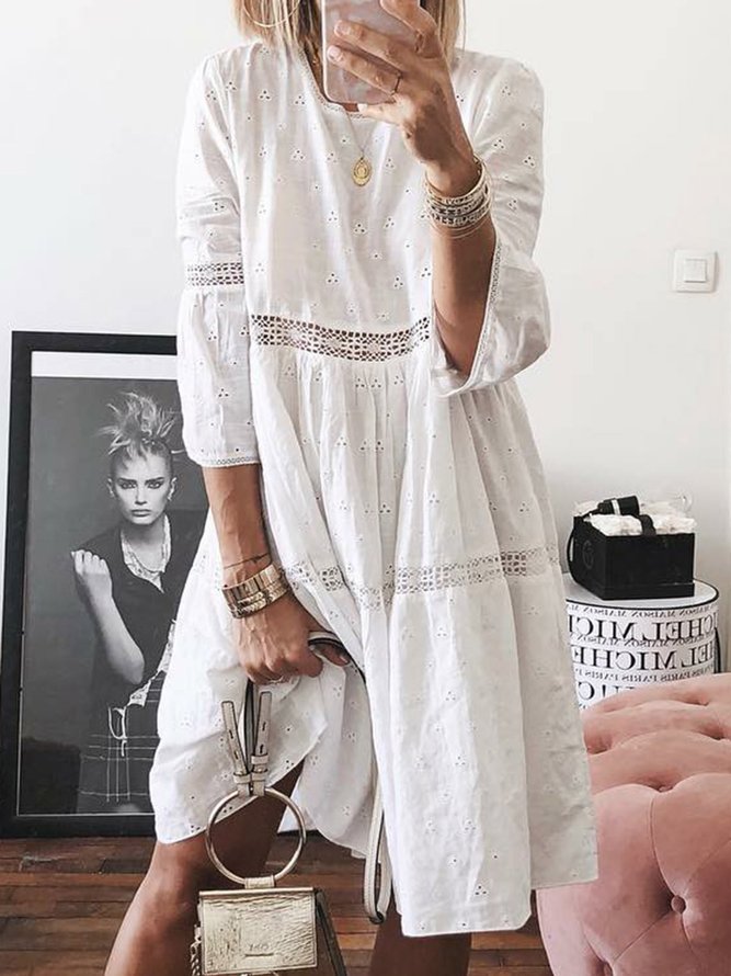 Sweet 3 4 Sleeve Cotton Blend Shift Dresses Dresses Roselinlin