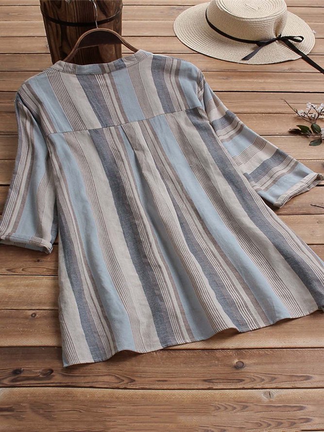 Plus Size Soft 3/4 Sleeve Striped Vintage Blouse | roselinlin