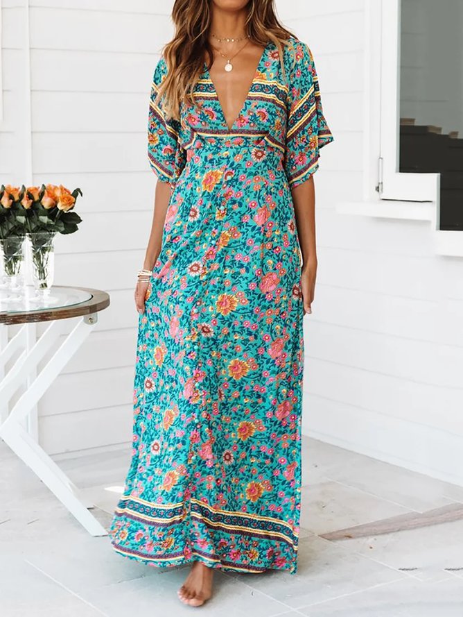 Boho Women Flower Holiday Maxi Dresses roselinlin