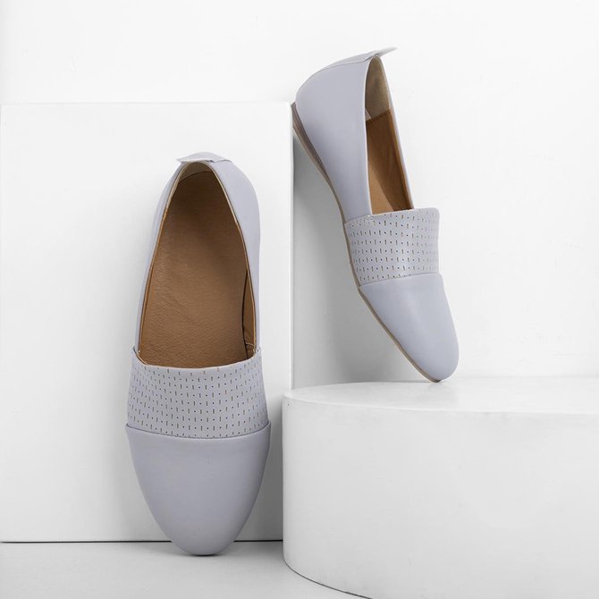 Women's Elegant Super Soft Leather Slip On Perforated Detail Loafers