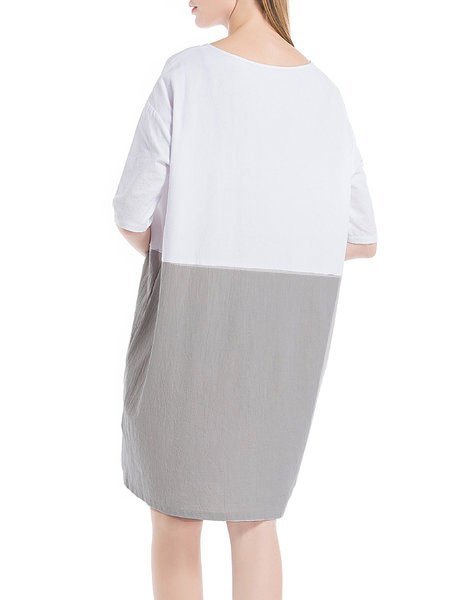 Brown 3/4 Sleeve Pockets Shift Dress