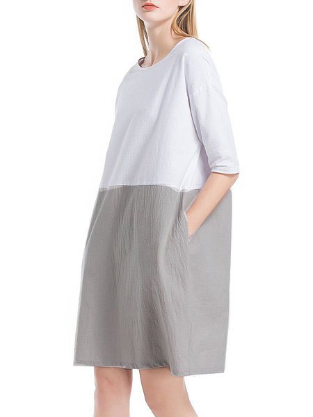 Brown 3 4 Sleeve Pockets Shift Dress Dresses Roselinlin Summer