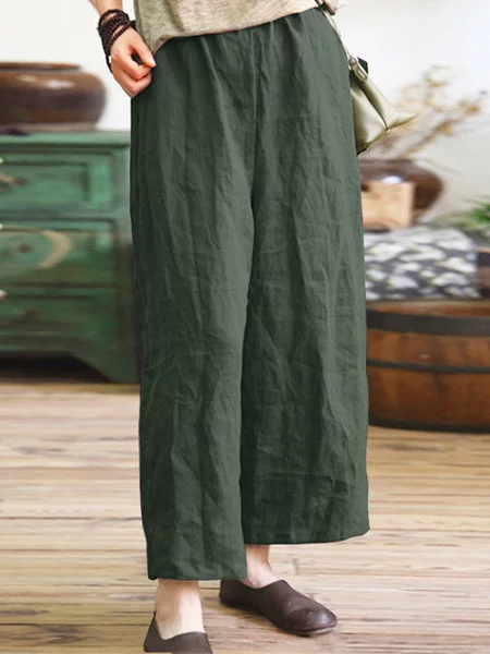 Women Casual Pockets Linen Pants