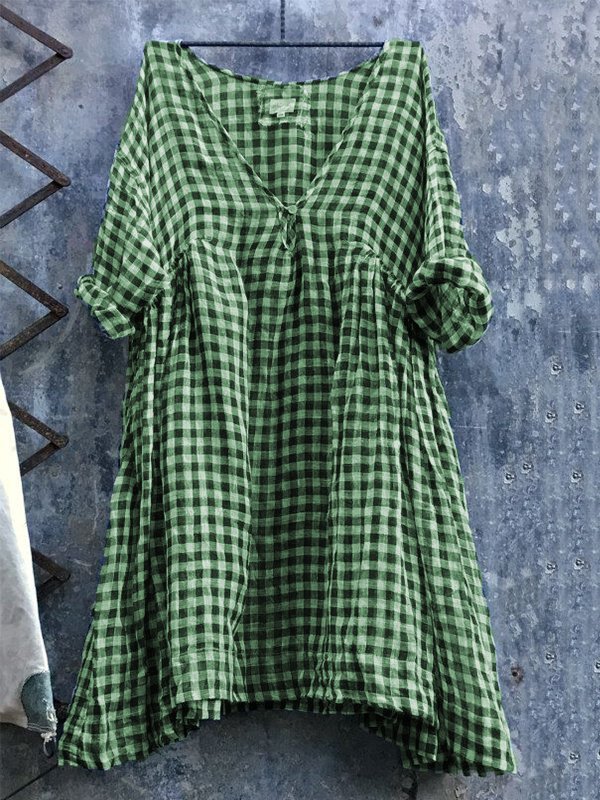 Casual V Neck 3/4 Sleeve Lattice Bat Sleeve Dress