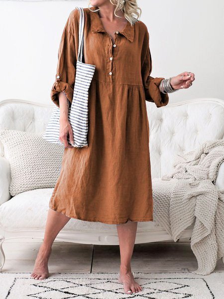 Long Sleeve Shirt Dress Buttoned Down Women Dress