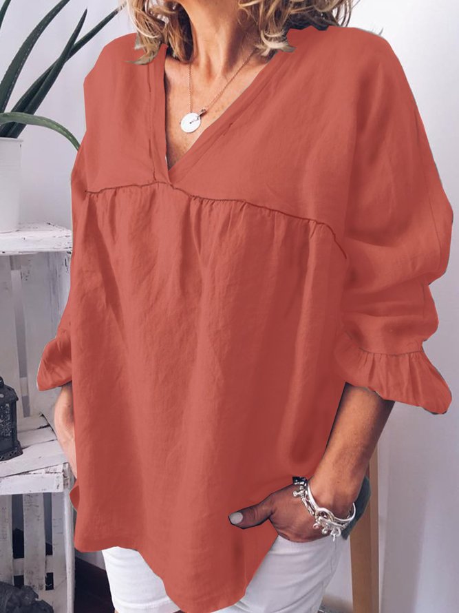 Plus Size Linen Long Sleeve Casual Blouse roselinlin
