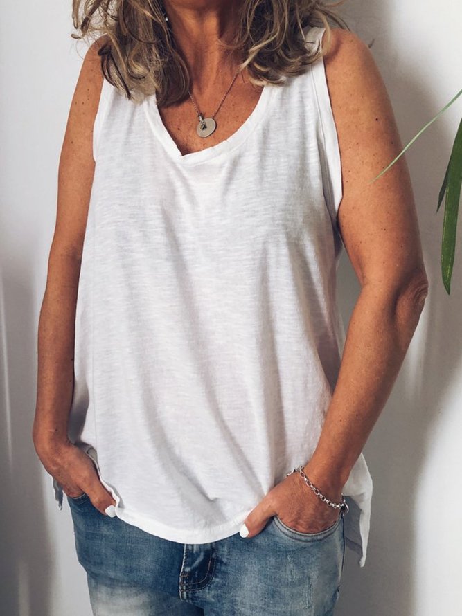 Sleeveless Cotton Crew Neck Plain Tank Top
