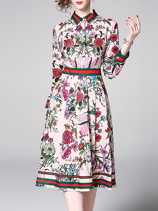 Women Summer Dress 2018 New Apricot Sleeveless slash Neck Florals Print Pleated Party Clubwear 