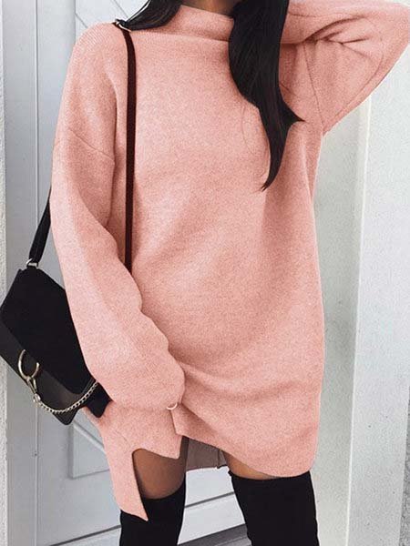 Turtle Neck  Shift Women Daily Casual Knitted Long Sleeve  Spring Dress
