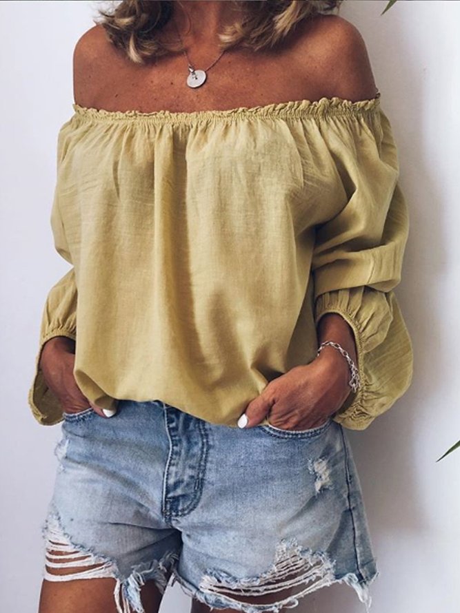 Casual Off Shoulder Long Sleeve Solid Tops