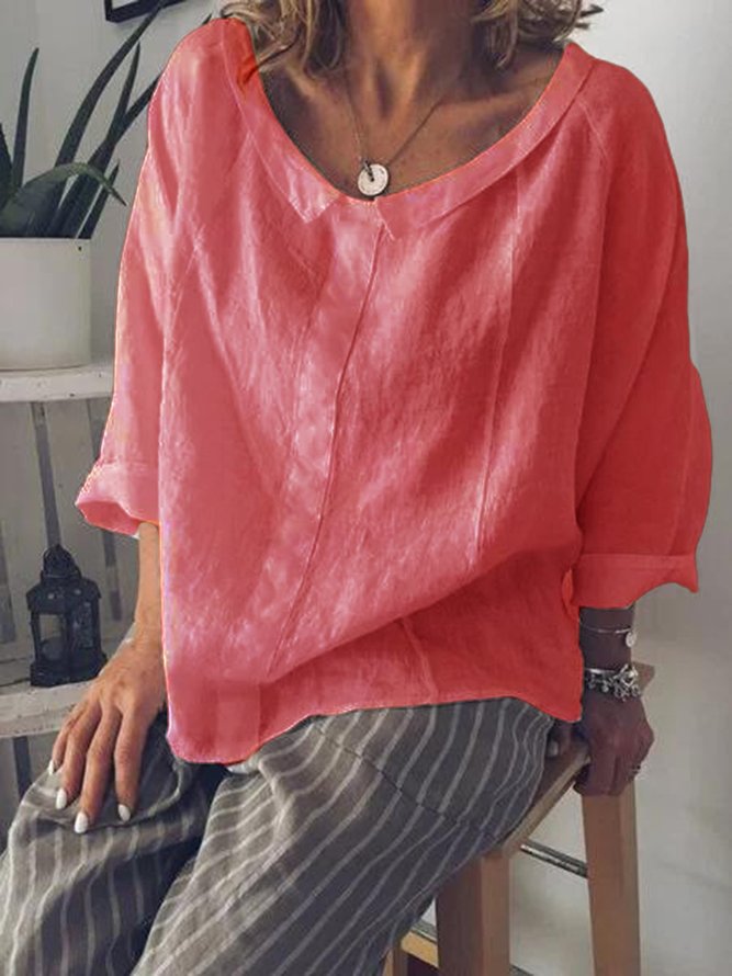 Women Casual Long Sleeve Cotton Solid Top
