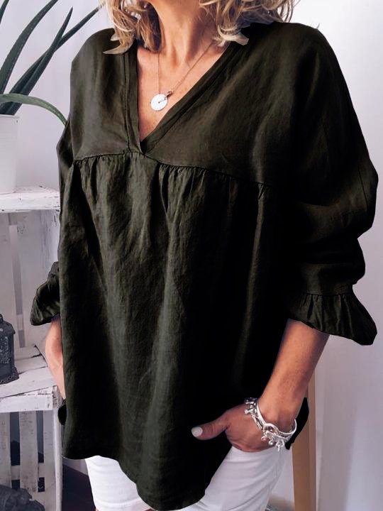 Plus Size Linen Long Sleeve Casual Blouse roselinlin