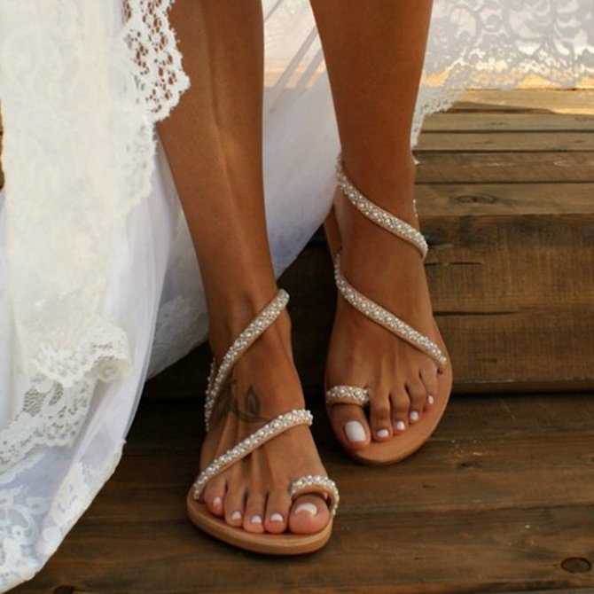 Women Boho Handmade Pearl Beach Sandals Bridal Shoes | Shoes | Women ...