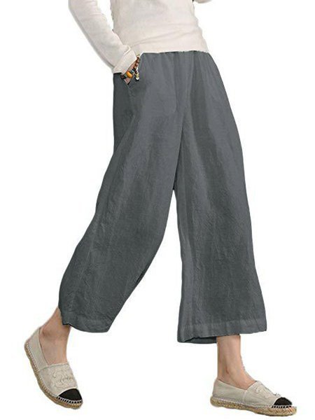 Daily Shift Casual Cotton-Blend Buttoned Solid Pants