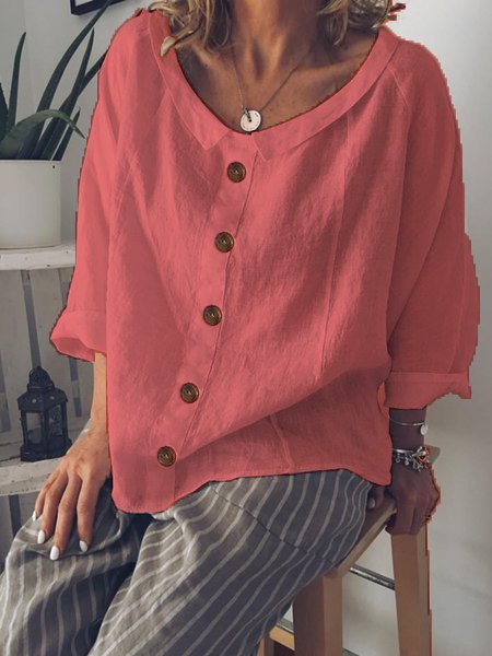 Peter Pan Collar Buttoned Casual Cotton-Blend Tops