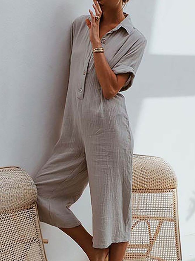 Super Comfy Stretchy Women's Jean Jumpsuit | Skinny Fit High Waist Denim Romper With Short Sleeves