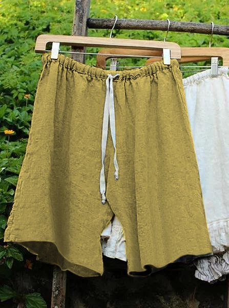 Women Shift Cotton Linen Solid Shorts Pants