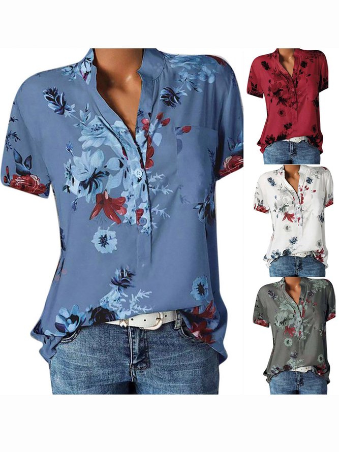 Floral Short Sleeve Casual Summer Blouses