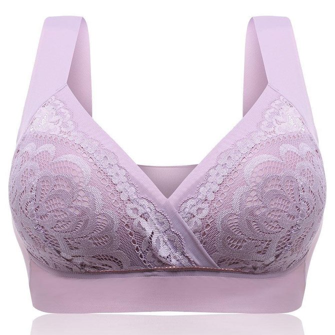 Plus Size Deep Plunge Embroidered Full Cup Wireless Bras