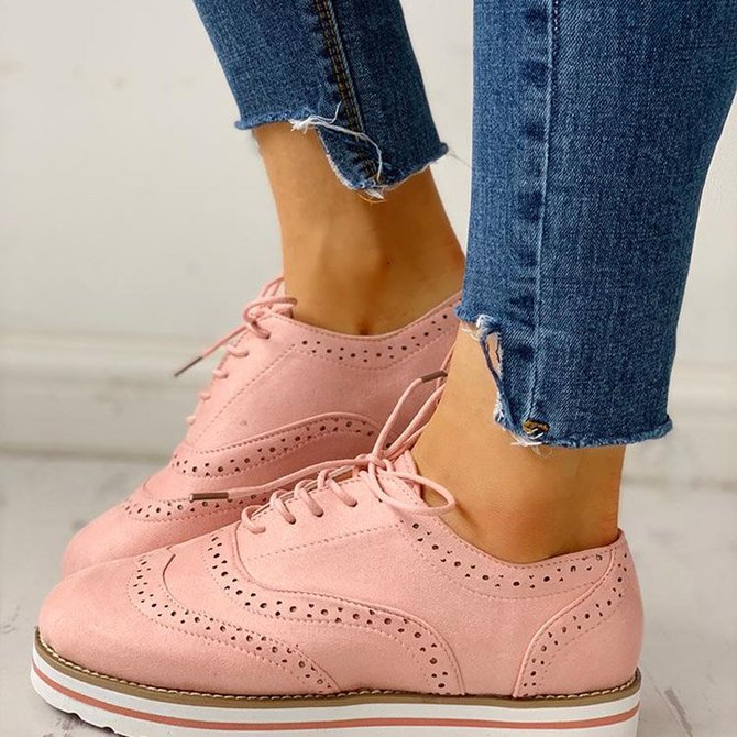 Roselinlin Women's Lace Up Perforated Oxfords Shoes Casual Shoes