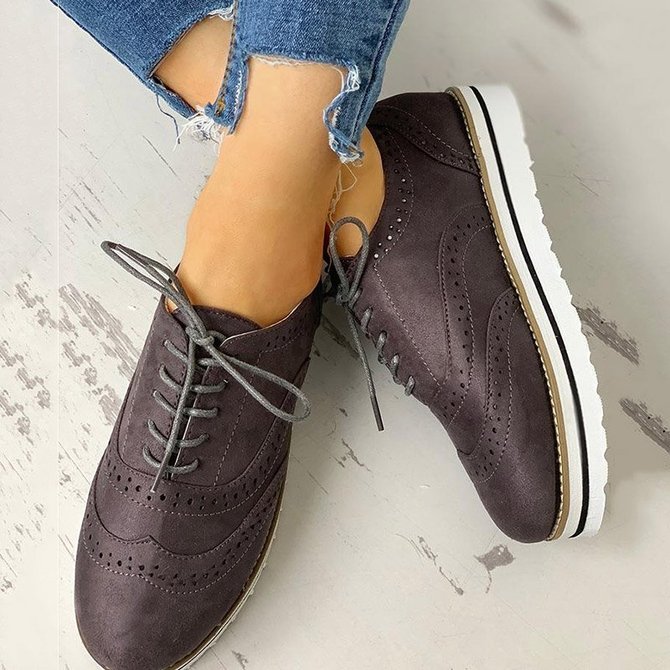 Roselinlin Women's Lace Up Perforated Oxfords Shoes Casual Shoes