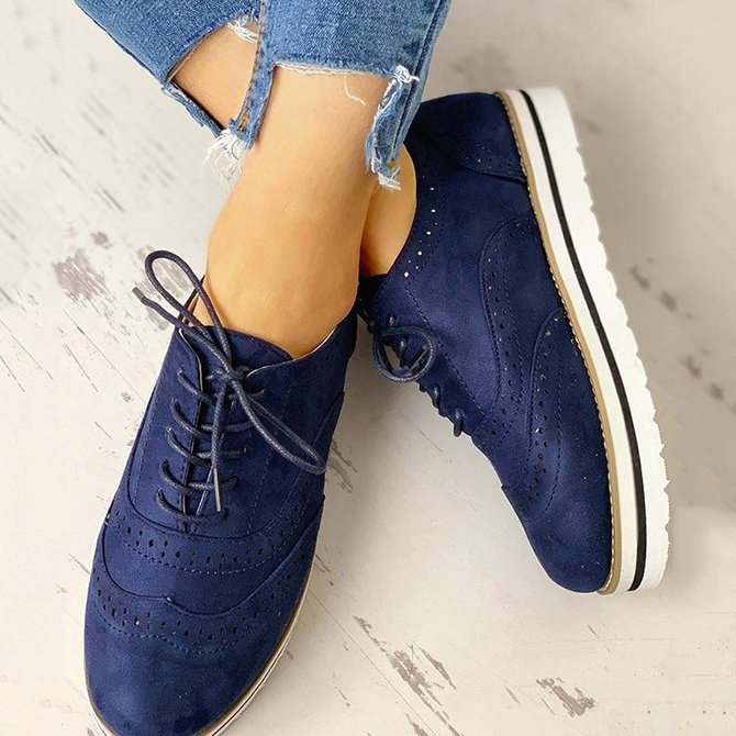 Roselinlin Women's Lace Up Perforated Oxfords Shoes Casual Shoes