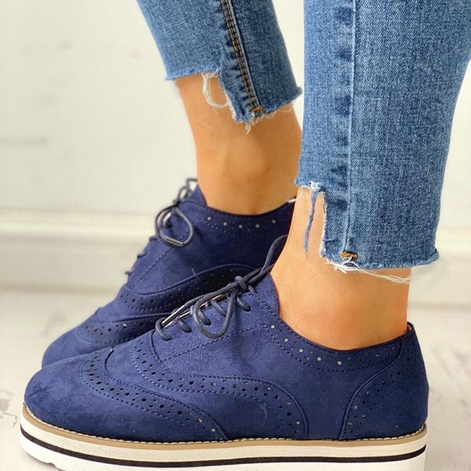 Roselinlin Women's Lace Up Perforated Oxfords Shoes Casual Shoes