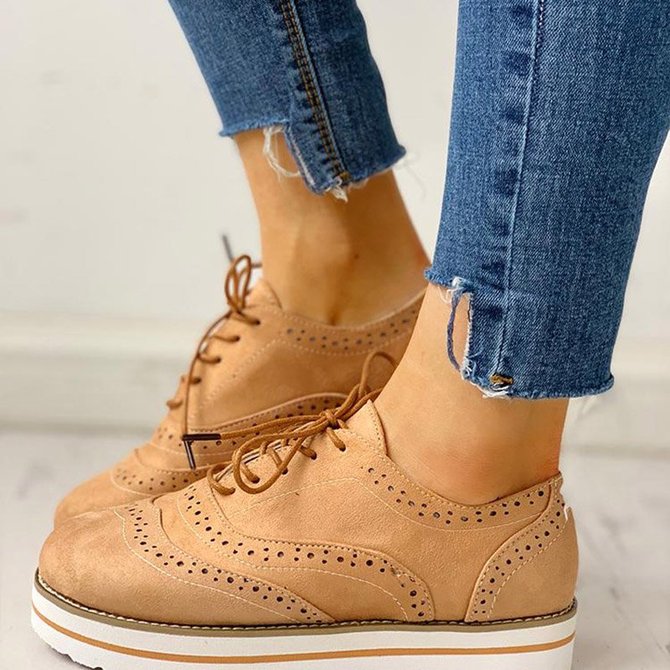 Roselinlin Women's Lace Up Perforated Oxfords Shoes Casual Shoes