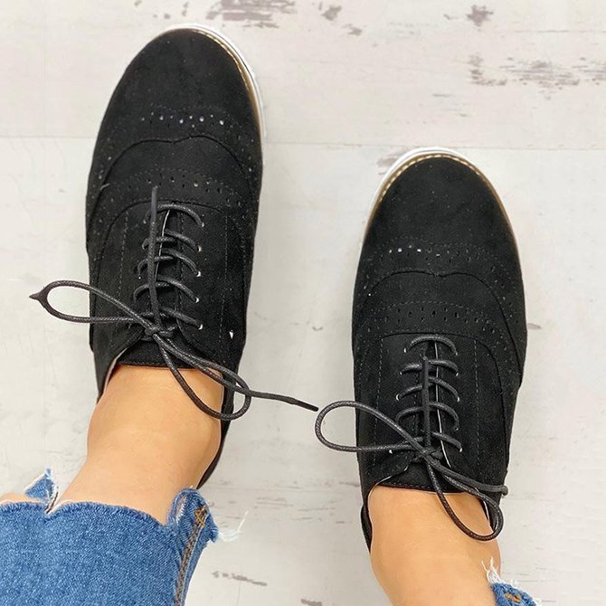 Roselinlin Women's Lace Up Perforated Oxfords Shoes Casual Shoes