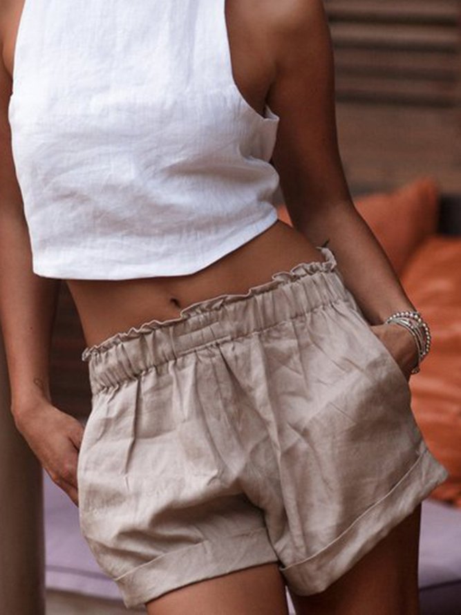 Summer Shorts Pockets Elastic-waist Casual Shorts