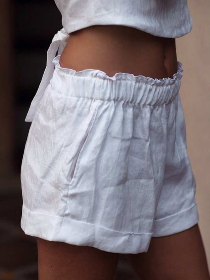 Summer Shorts Pockets Elastic-waist Casual Shorts