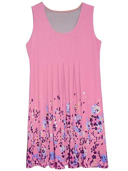 A-line Women Daytime Sleeveless Cotton-blend Painted Floral Floral Dress