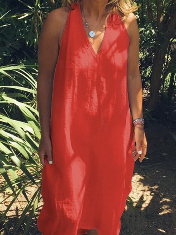V Neck Women Casual Weaving Dress