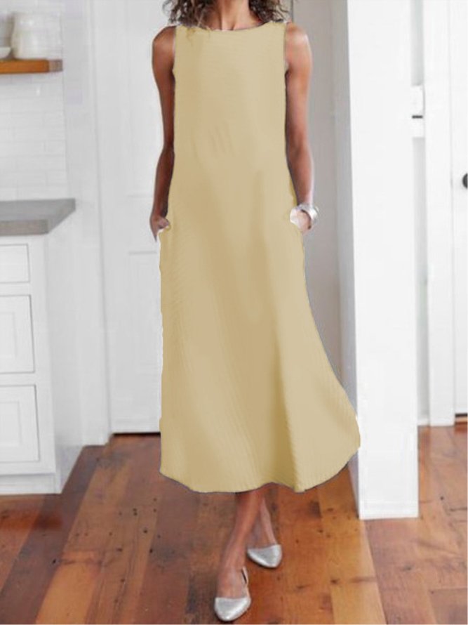 Casual Solid Sleeveless Pockets Long Maxi Dress