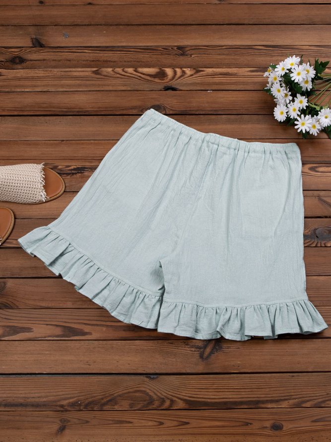 Women Folds Elastic Waistband Shorts Shorts with Pockets