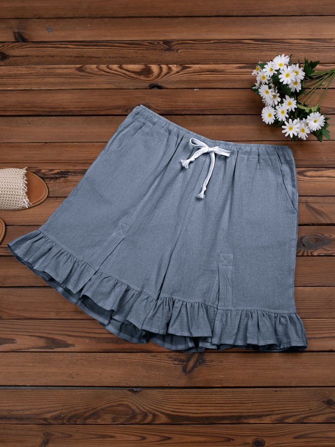 Women Folds Elastic Waistband Shorts Shorts with Pockets