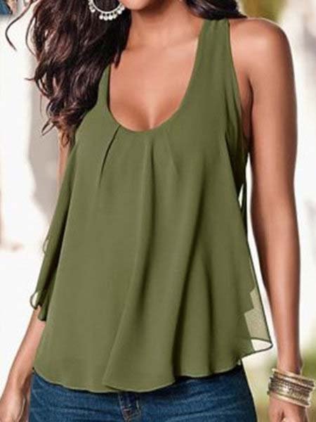 Summer Paneled Sleeveless Chiffon Casual Tank Top
