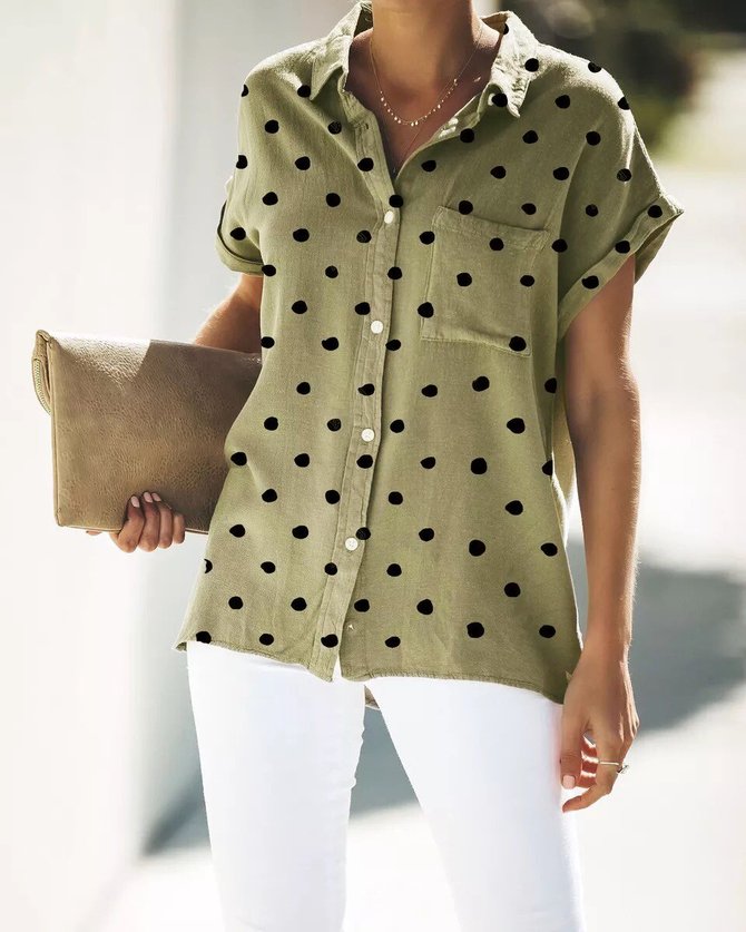 Relaxed Fit Polka Dots Button Down Shirt