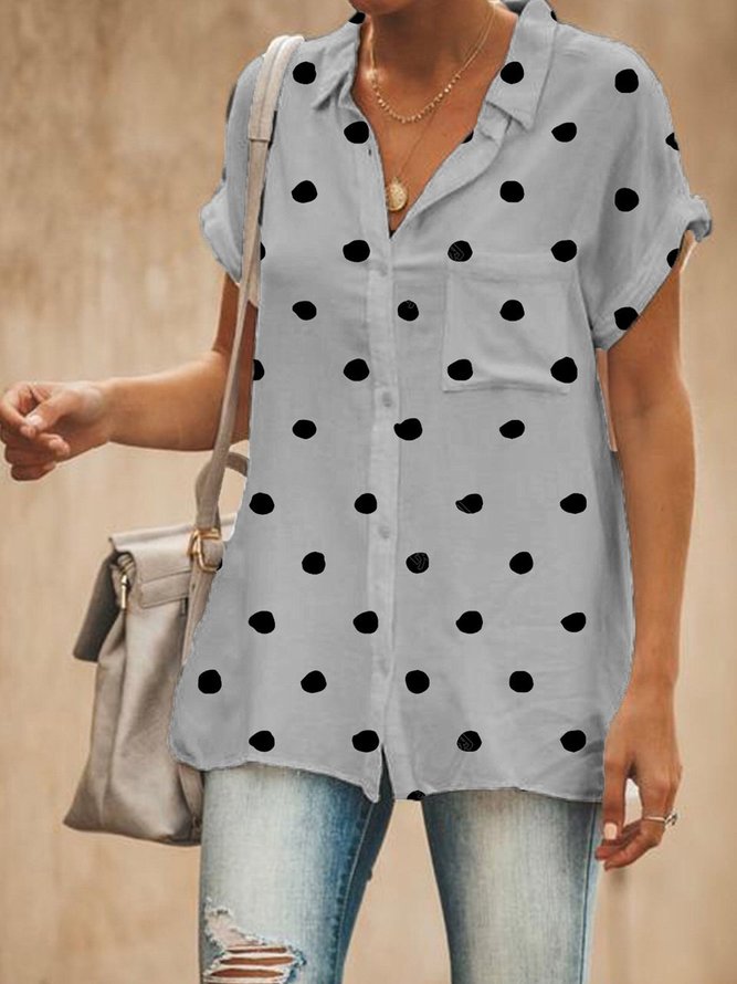 Relaxed Fit Polka Dots Button Down Shirt