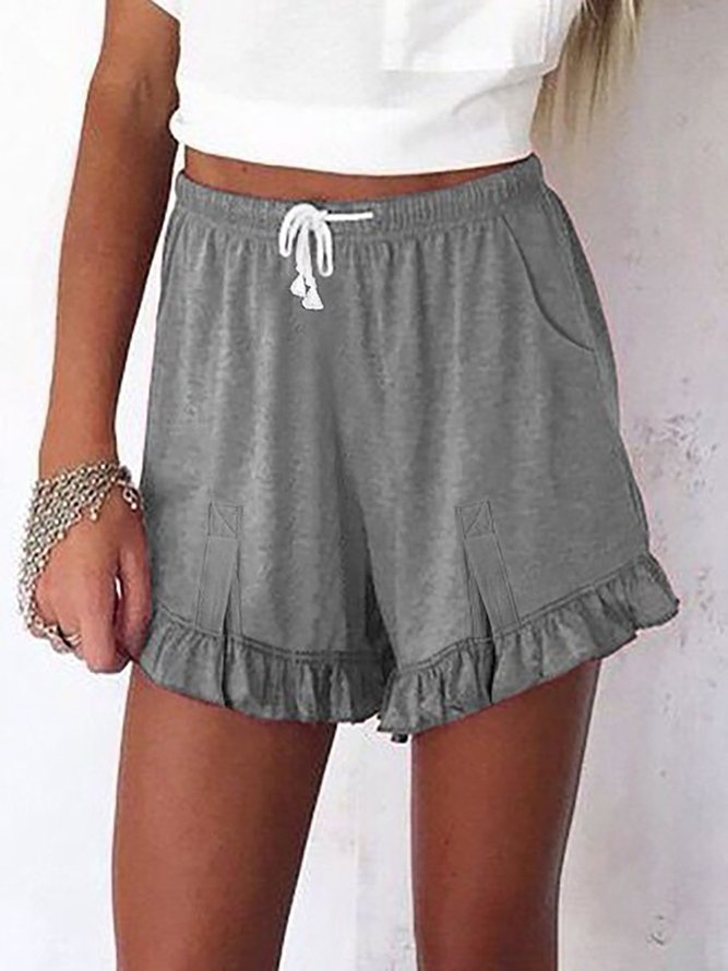 Women Folds Elastic Waistband Shorts Shorts with Pockets