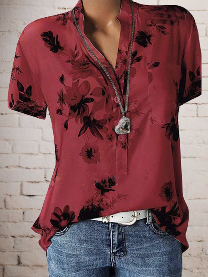 Floral Short Sleeve Casual Summer Blouses