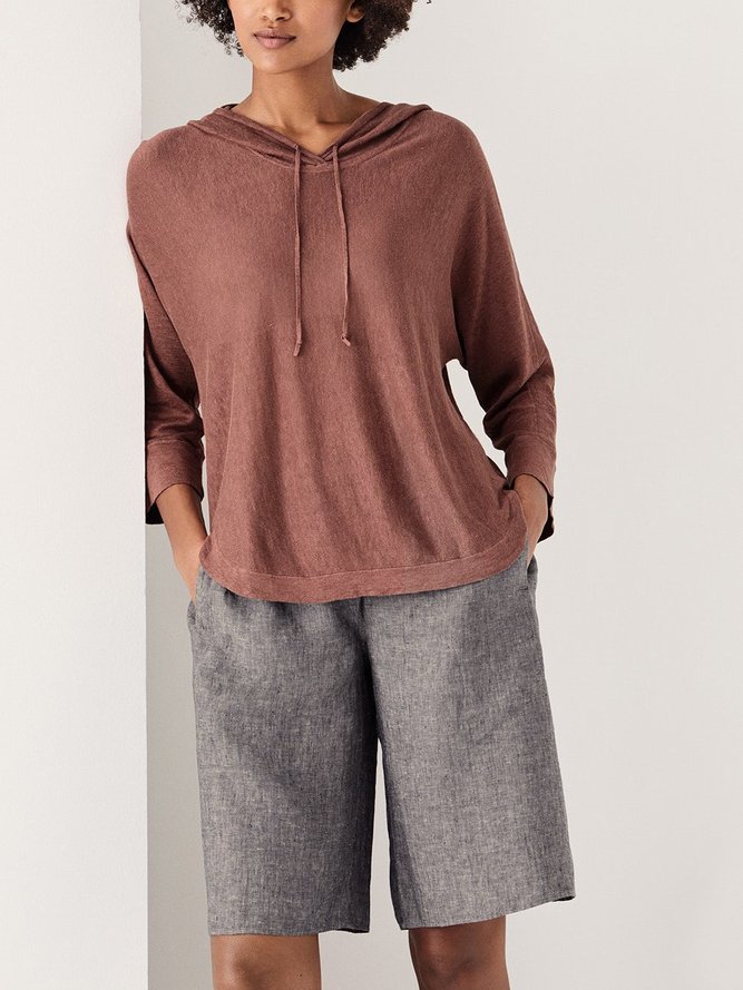 Cotton-Blend Casual Pockets Solid Pants