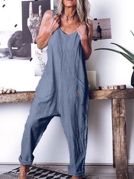 Women Shift Casual Cotton Jumpsuits Bottoms Roselinlin Solid
