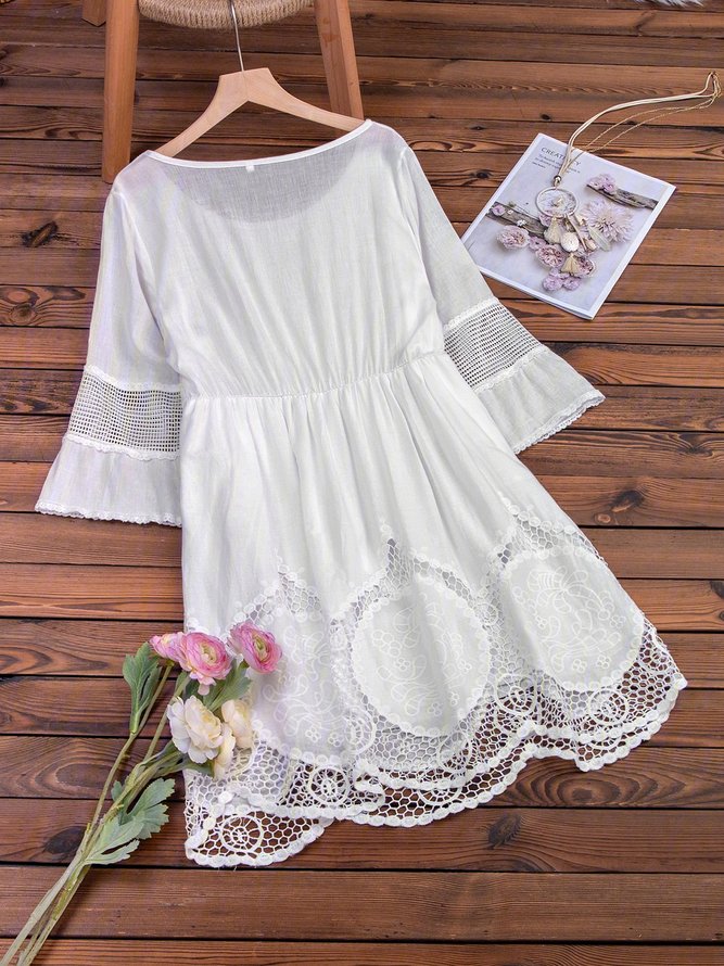 Plus Size Womens White Lace Eyelet Summer Weaving Dress Roselinlin 