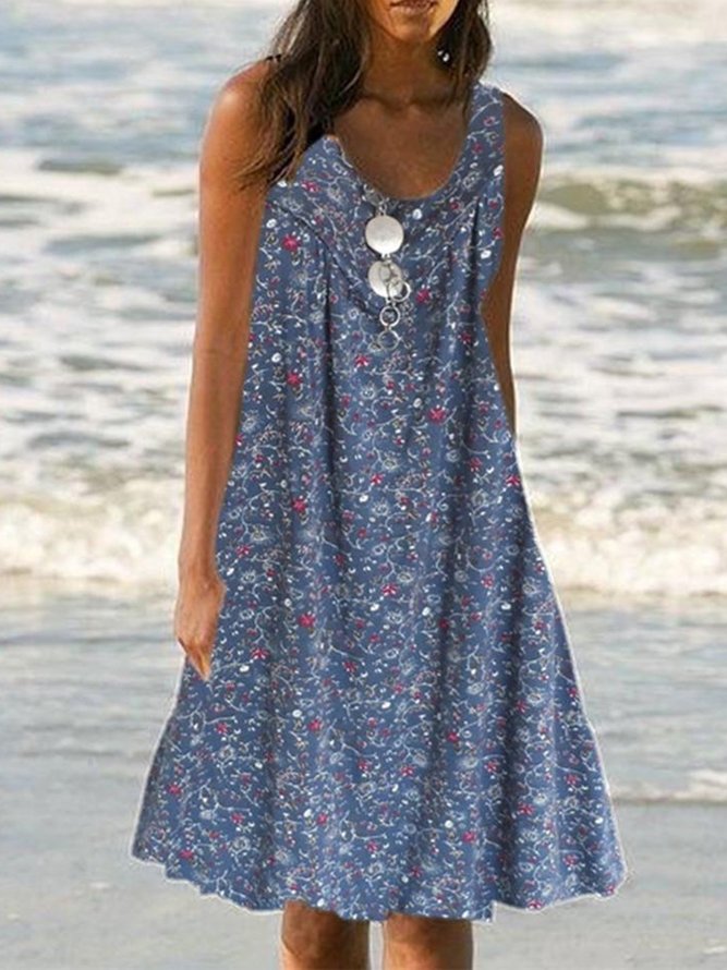Plus Size Floral Print Beach Women Summer Midi Dress
