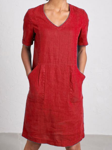 Solid Sweetheart Pockets Short Sleeve Dress